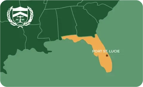 State map with Port St. Lucie, Florida highlighted, showing that Cash for Arms purchases guns in Port St. Lucie