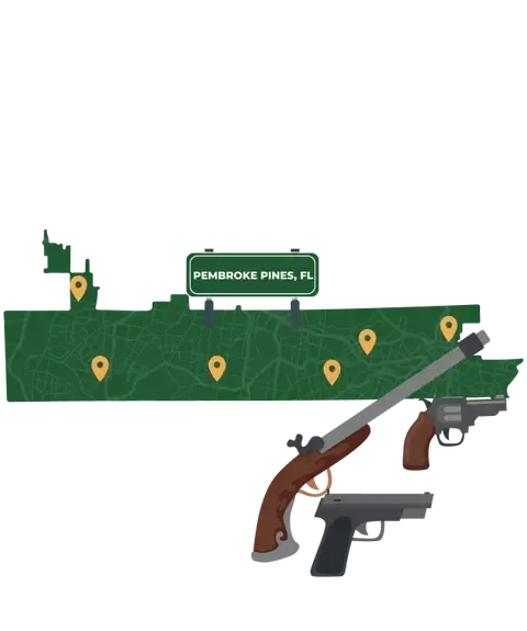 Picture of Pembroke Pines, Florida City Map with Pembroke Pines sign on it and places that we buy guns from.