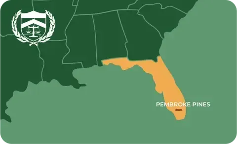 State map with Pembroke Pines, Florida highlighted, showing that Cash for Arms purchases guns in Pembroke Pines