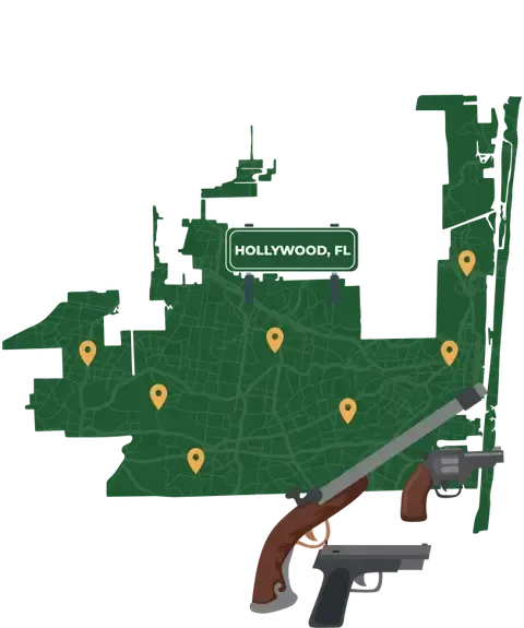 Picture of Hollywood, Florida City Map with Hollywood sign on it and places that we buy guns from.