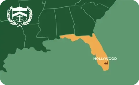 State map with Hollywood, Florida highlighted, showing that Cash for Arms purchases guns in Hollywood
