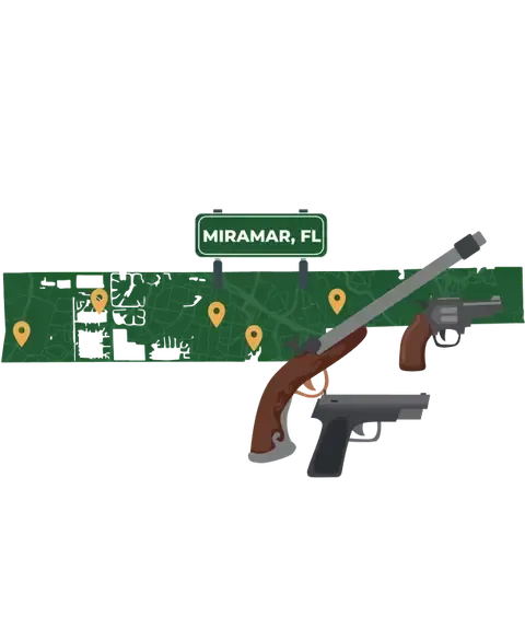 Picture of Miramar, Florida City Map with Miramar sign on it and places that we buy guns from.