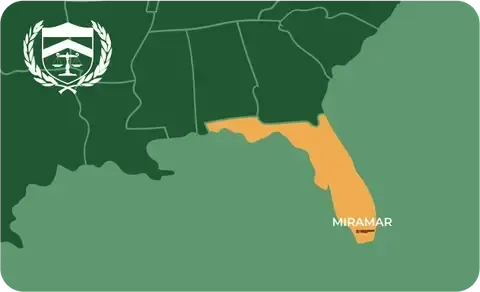 State map with Miramar, Florida highlighted, showing that Cash for Arms purchases guns in Miramar