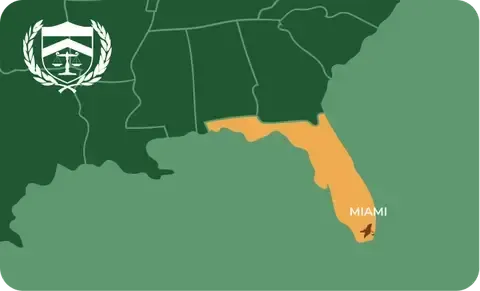 State map with Miami, Florida highlighted, showing that Cash for Arms purchases guns in Miami