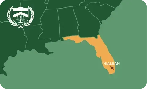 State map with Hialeah, Florida highlighted, showing that Cash for Arms purchases guns in Hialeah
