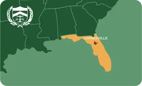 State map with Gainesville, Florida highlighted, showing that Cash for Arms purchases guns in Gainesville