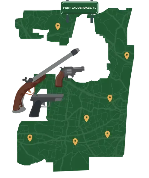 Picture of Fort Lauderdale, Florida City Map with Fort Lauderdale sign on it and places that we buy guns from.