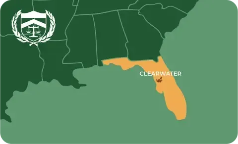 State map with Clearwater, Florida highlighted, showing that Cash for Arms purchases guns in Clearwater