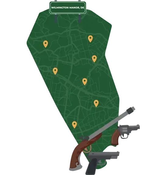 Picture of Wilmington Manor, Delaware City Map with Wilmington Manor sign on it and places that we buy guns from.