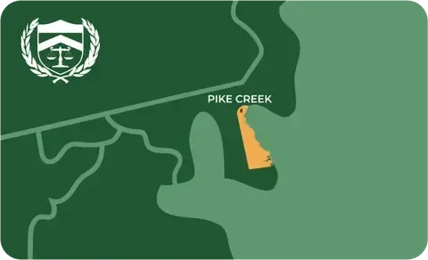 State map with Pike Creek, Delaware highlighted, showing that Cash for Arms purchases guns in Pike Creek