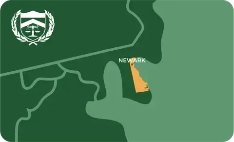 State map with Newark, Delaware highlighted, showing that Cash for Arms purchases guns in Newark