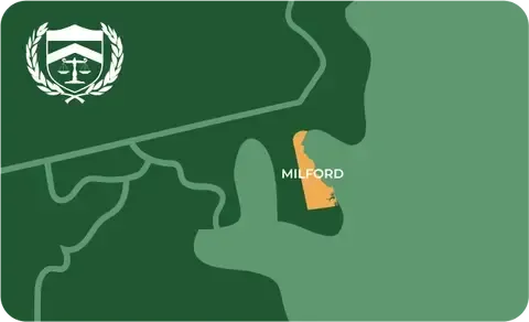 State map with Milford, Delaware highlighted, showing that Cash for Arms purchases guns in Milford