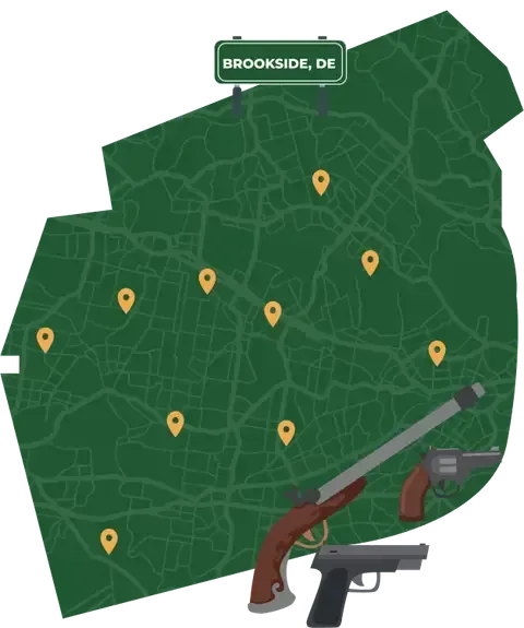 Picture of Brookside, Delaware City Map with Brookside sign on it and places that we buy guns from.