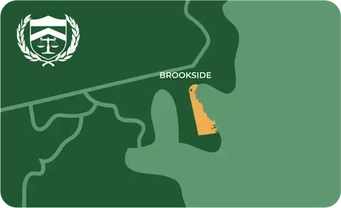 State map with Brookside, Delaware highlighted, showing that Cash for Arms purchases guns in Brookside
