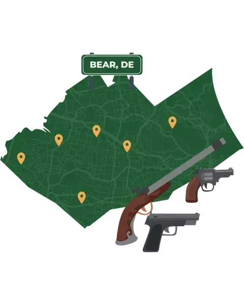 Picture of Bear, Delaware City Map with Bear sign on it and places that we buy guns from.