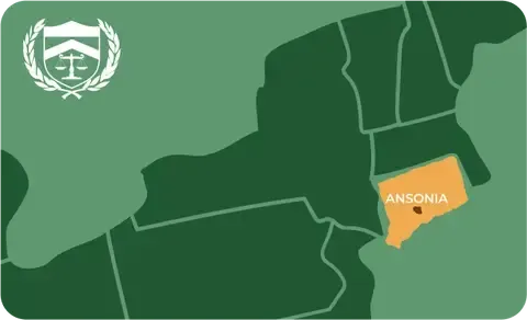 State map with Ansonia, Connecticut highlighted, showing that Cash for Arms purchases guns in Ansonia