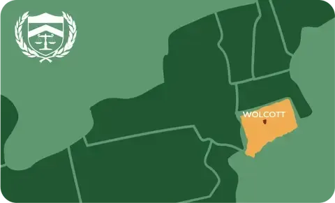 State map with Wolcott, Connecticut highlighted, showing that Cash for Arms purchases guns in Wolcott