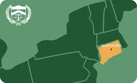 State map with Hartford, Connecticut highlighted, showing that Cash for Arms purchases guns in Hartford
