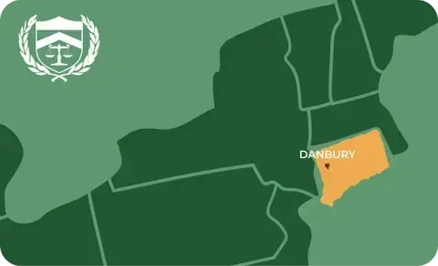 State map with Danbury, Connecticut highlighted, showing that Cash for Arms purchases guns in Danbury