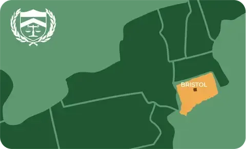 State map with Bristol, Connecticut highlighted, showing that Cash for Arms purchases guns in Bristol