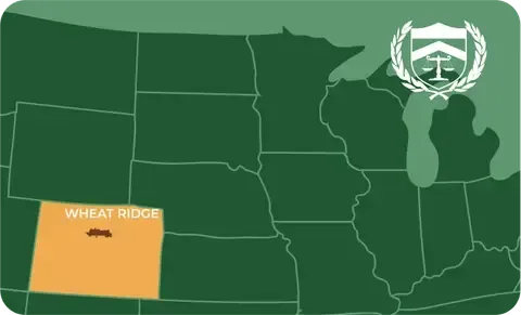 State map with Wheat Ridge, Colorado highlighted, showing that Cash for Arms purchases guns in Wheat Ridge