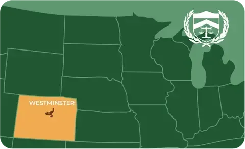 State map with Westminster, Colorado highlighted, showing that Cash for Arms purchases guns in Westminster