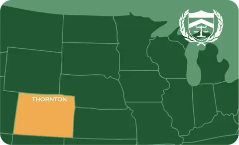 State map with Thornton, Colorado highlighted, showing that Cash for Arms purchases guns in Thornton