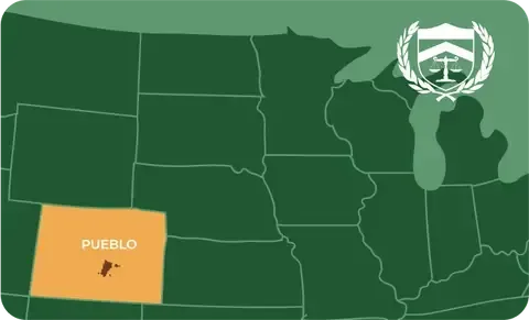 State map with Pueblo, Colorado highlighted, showing that Cash for Arms purchases guns in Pueblo