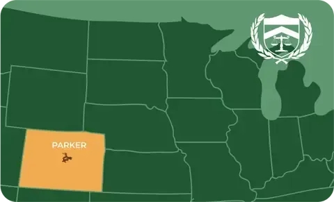 State map with Parker, Colorado highlighted, showing that Cash for Arms purchases guns in Parker