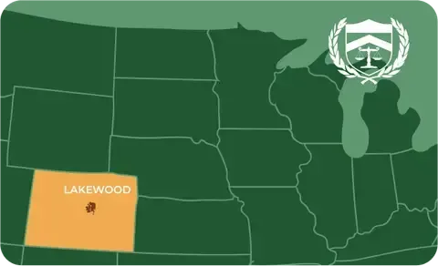 State map with Lakewood, Colorado highlighted, showing that Cash for Arms purchases guns in Lakewood