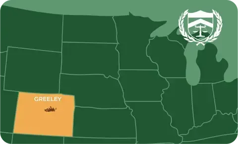 State map with Greeley, Colorado highlighted, showing that Cash for Arms purchases guns in Greeley
