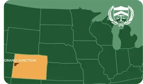 State map with Grand Junction, Colorado highlighted, showing that Cash for Arms purchases guns in Grand Junction