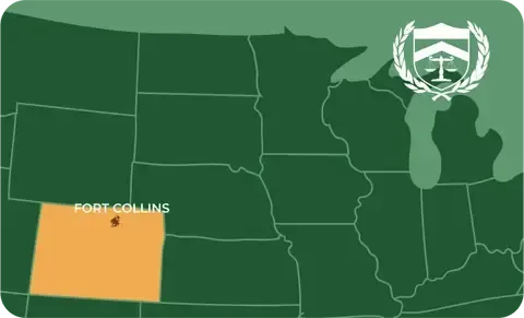 State map with Fort Collins, Colorado highlighted, showing that Cash for Arms purchases guns in Fort Collins