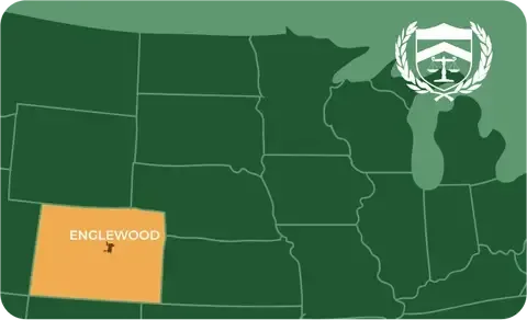 State map with Englewood, Colorado highlighted, showing that Cash for Arms purchases guns in Englewood