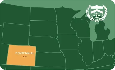 State map with Centennial, Colorado highlighted, showing that Cash for Arms purchases guns in Centennial