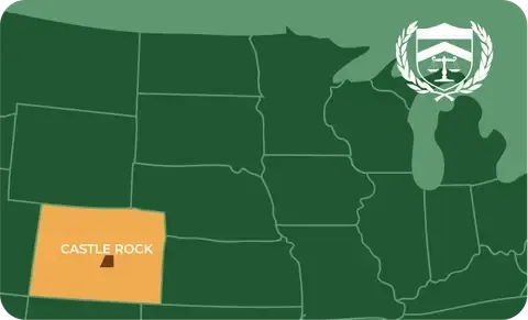 State map with Castle Rock, Colorado highlighted, showing that Cash for Arms purchases guns in Castle Rock