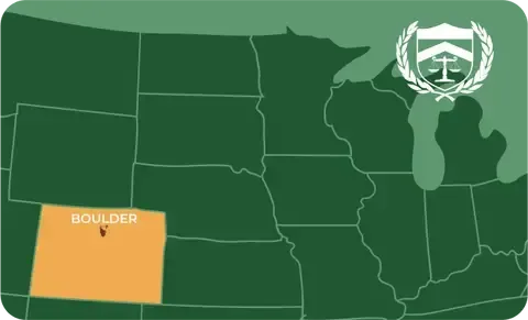 State map with Boulder, Colorado highlighted, showing that Cash for Arms purchases guns in Boulder