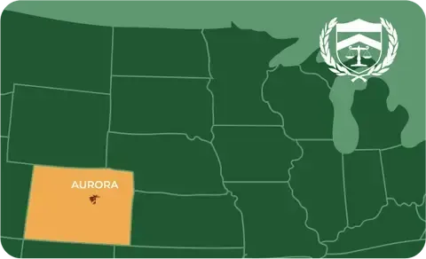 State map with Aurora, Colorado highlighted, showing that Cash for Arms purchases guns in Aurora