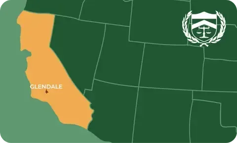 State map with Glendale, California highlighted, showing that Cash for Arms purchases guns in Glendale