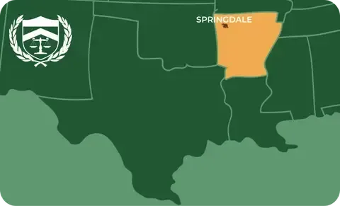 State map with Springdale, Arkansas highlighted, showing that Cash for Arms purchases guns in Springdale