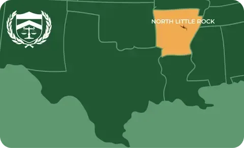 State map with North Little Rock, Arkansas highlighted, showing that Cash for Arms purchases guns in North Little Rock
