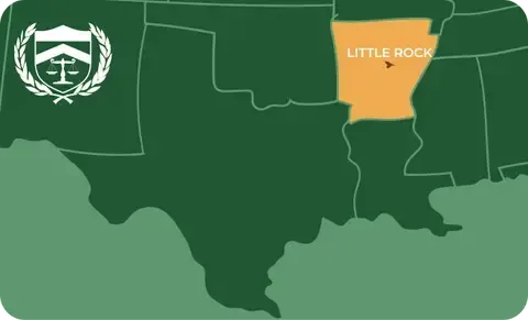 State map with Little Rock, Arkansas highlighted, showing that Cash for Arms purchases guns in Little Rock