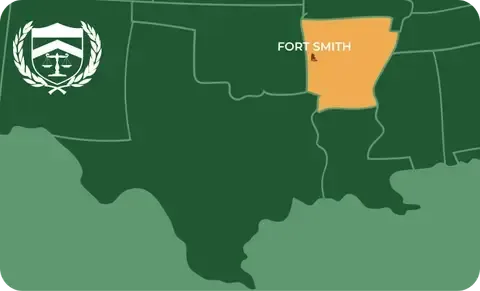 State map with Fort Smith, Arkansas highlighted, showing that Cash for Arms purchases guns in Fort Smith