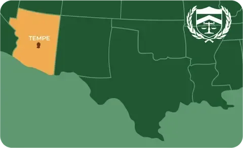 State map with Tempe, Arizona highlighted, showing that Cash for Arms purchases guns in Tempe