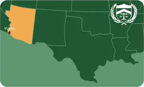 State map with Yuma, Arizona highlighted, showing that Cash for Arms purchases guns in Yuma