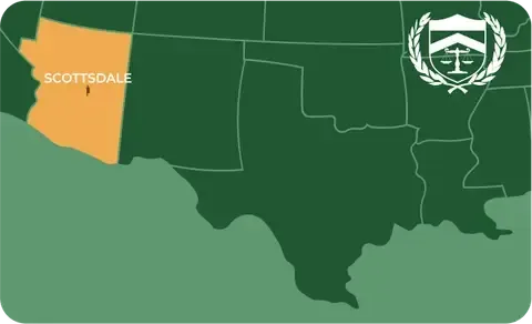 State map with Scottsdale, Arizona highlighted, showing that Cash for Arms purchases guns in Scottsdale