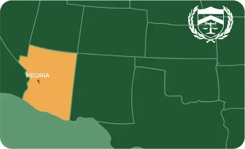 State map with Peoria, Arizona highlighted, showing that Cash for Arms purchases guns in Peoria