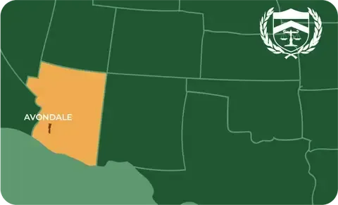 State map with Avondale, Arizona highlighted, showing that Cash for Arms purchases guns in Avondale