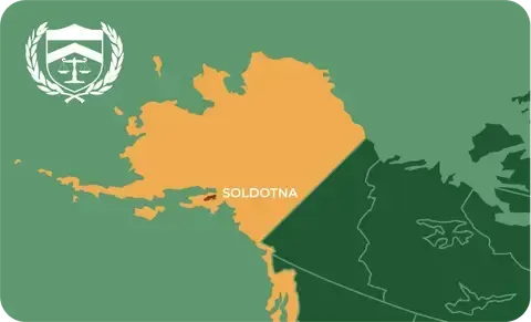 State map with Soldotna, Alaska highlighted, showing that Cash for Arms purchases guns in Soldotna
