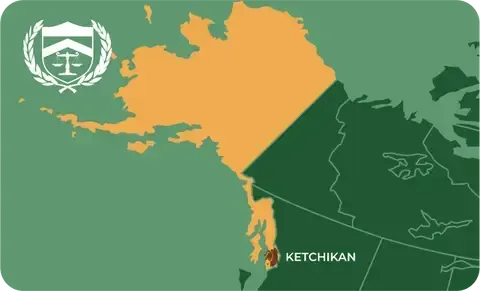 State map with Ketchikan, Alaska highlighted, showing that Cash for Arms purchases guns in Ketchikan